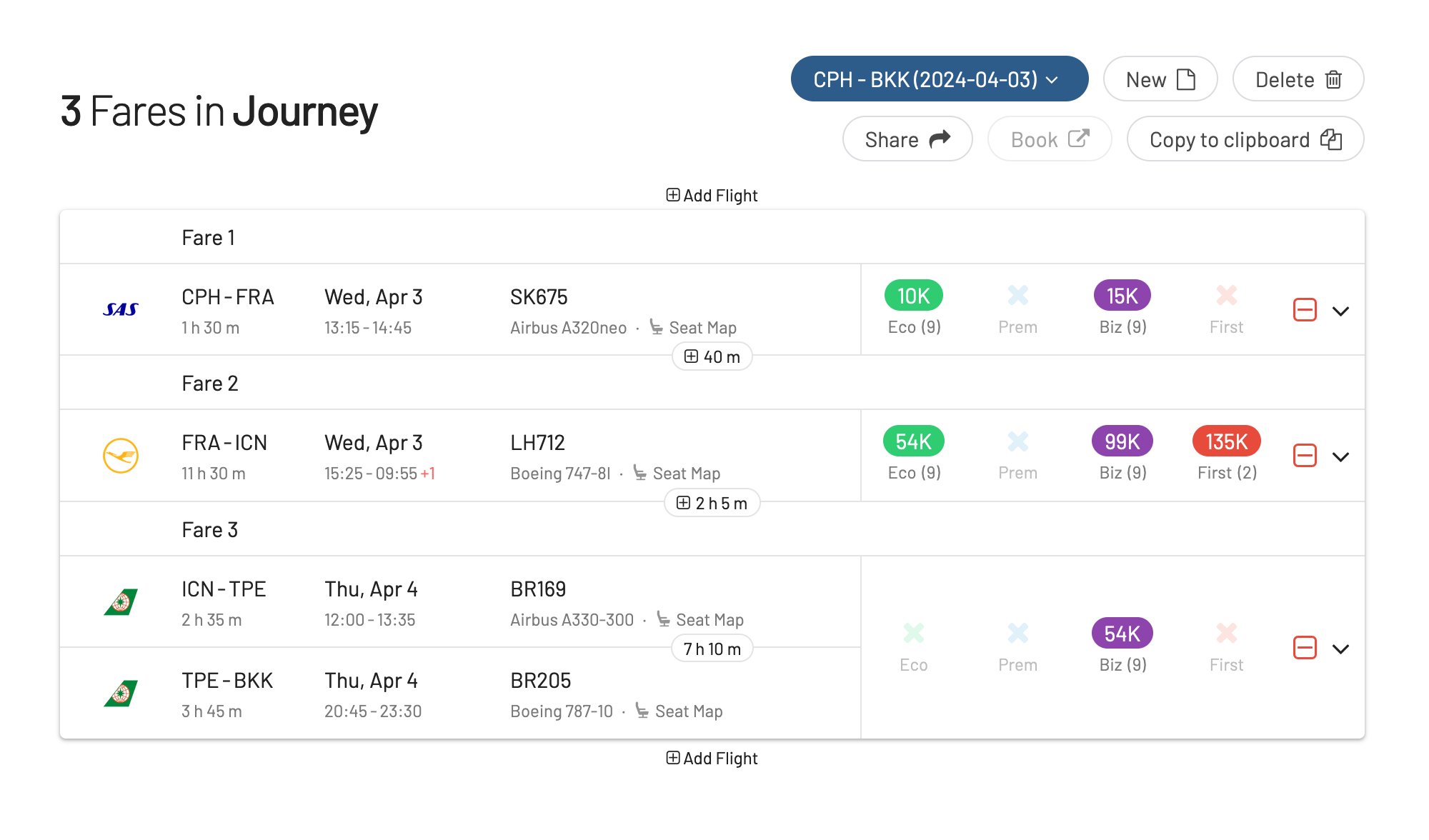 Awardfares journey planner