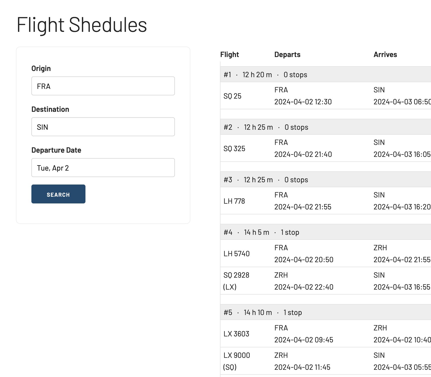 AwardFares Flight Schedules Tool