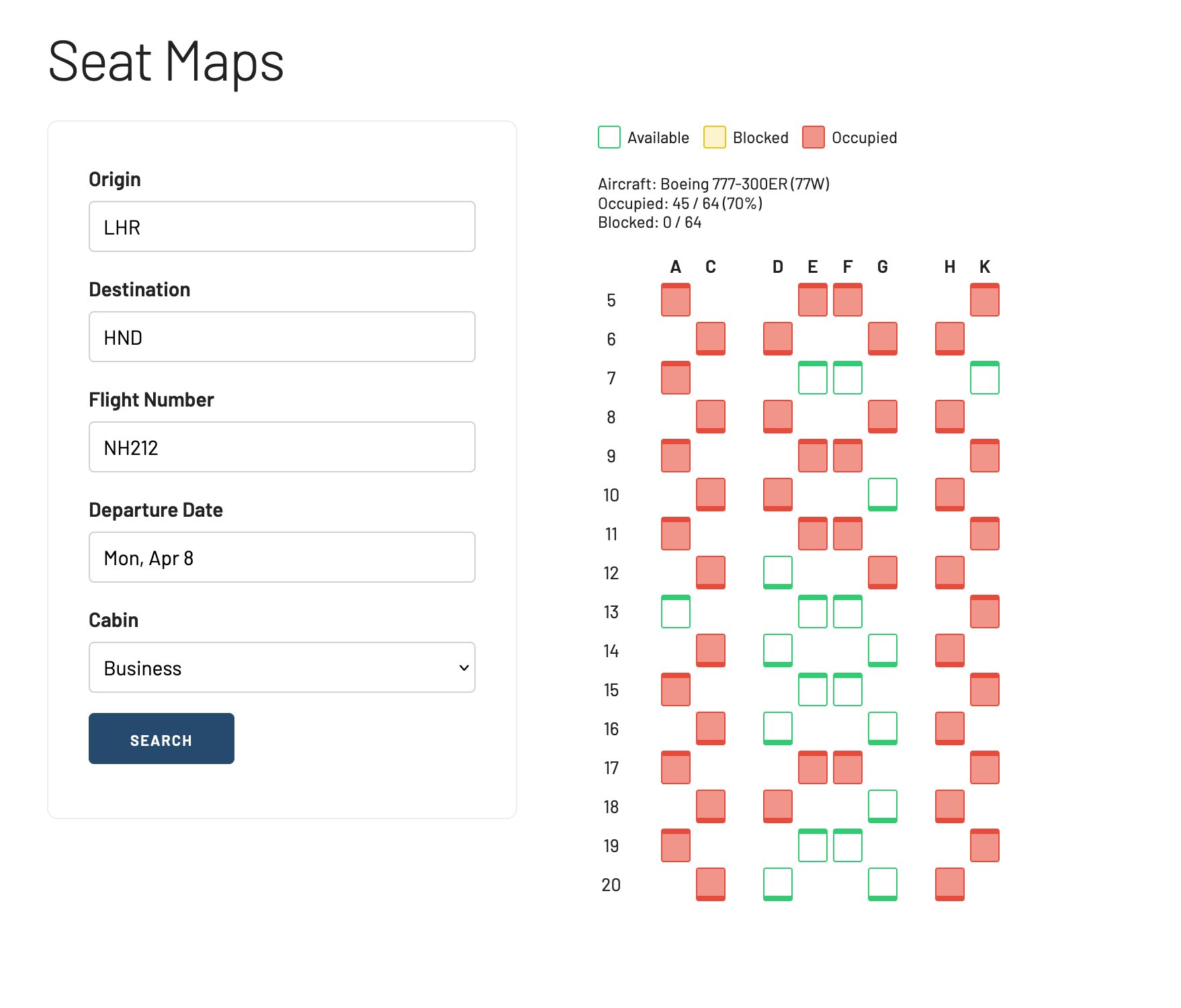 AwardFares Seat Maps Tool